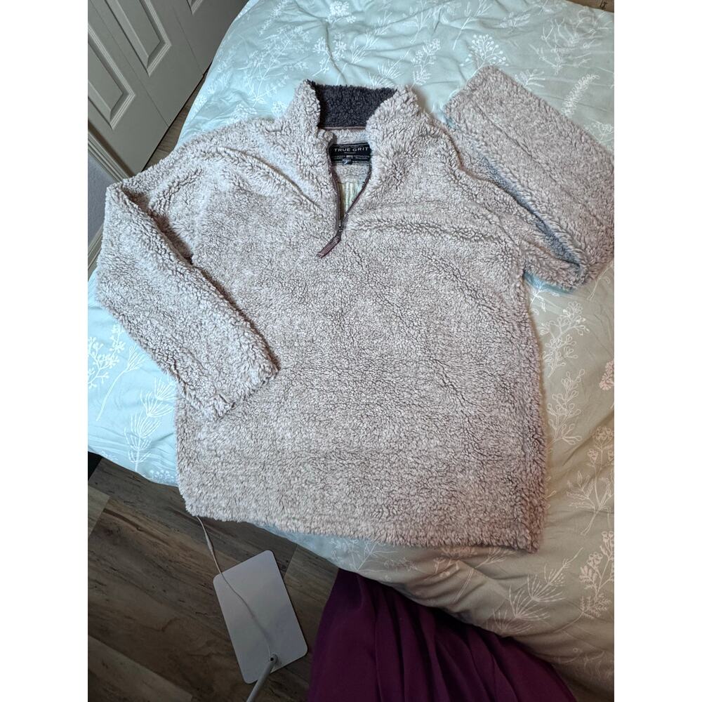 True grit oversized xs oatmeal faux fur sweater